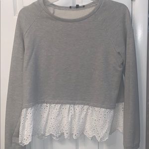 GRAY AND LACE SWEATER/CREWNECK